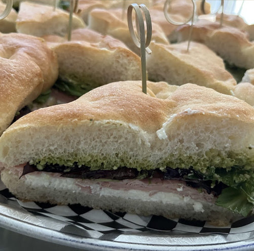 Mortadella, Pesto & Ricotta on Focaccia